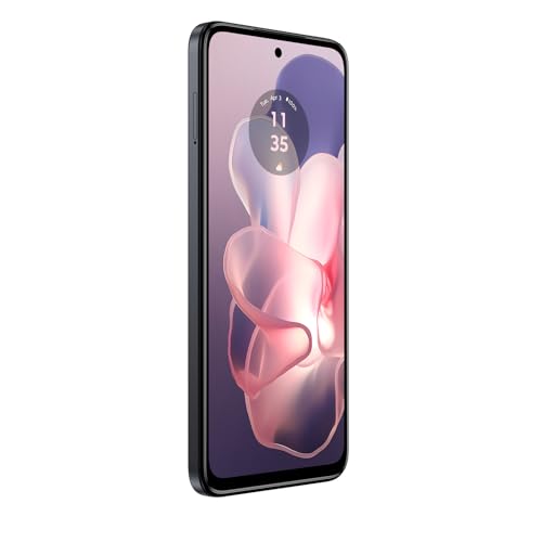 rotated image angled to the right of Motorolla G Power 5G 2024 with pink and blue abstract background
