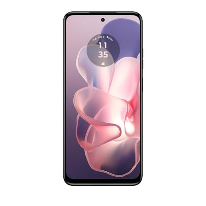 Front image of Motorolla G Power 5G 2024 with pink and blue abstract background